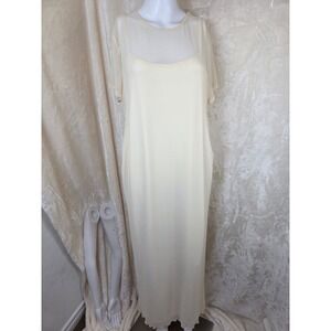 SHEIN Cream Maternity Mesh Maxi Dress Open Back Ruched Short Sleeve XXL 14‎